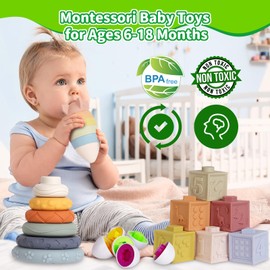 Dulsaera 6 in 1 Baby Toys 6 to 12 Months, Sensory Toys for Toddlers 1-3, Montessori Toys for 1 Year Old, 6 Month Old Baby Toys, Newborn Bath Toys for Infants 6-12 Months, 6 Month Old Baby Toys