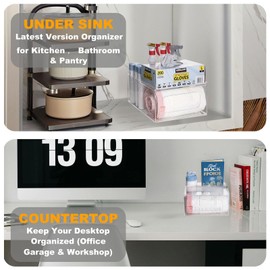 SEANADO Trash Bag Dispenser, 2 in 1 Acrylic Kitchen Organizers and Storage Under Sink Storage Box, Large Bag Container with Lid for 13 30 33 Gallon Garbage Bag
