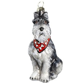 Joy to The World Collectibles European Blown Glass Pet Ornament, Schnauzer Gray with Bandana
