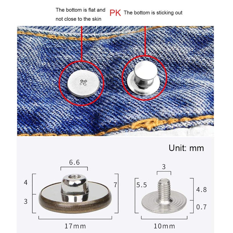 12 Pcs Button for Sewing Metal Jeans,ICEYLI 17 mm No-Sew