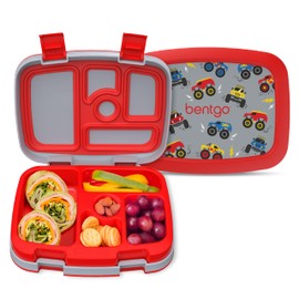 Bentgo® Kids Prints - Lonchera bento a prueba de fugas, de 5 compartimentos, porciones de tamaño ideal para niños de 3 a 7 años, sin BPA, apta para lavavajillas, materiales aptos para alimentos (camiones)