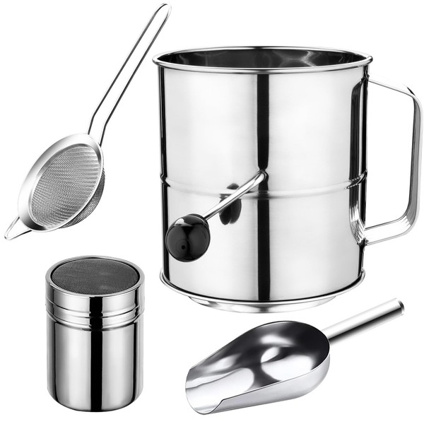 Flour Sifter,8 Cup Stainless Steel Flour Sifter,4 in 1 Baking