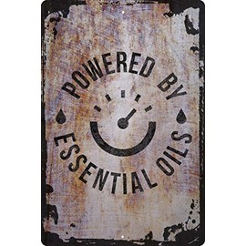 Wall Art Tin Sign Powered by essential oils funny massage holistic natural drops Beige Home Decor Funny Gift 12 x 8 Inch