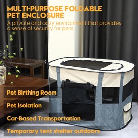 Sea Team Foldable Pet Playpen, Sturdy Odor-Free Portable Dog Cat Cage, Indoor Outdoor Puppy Playpen with Mesh Panels,GREY L