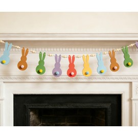 FESTGLOX Easter Decorations Garlands, Colored Bunny Easter Garland with Wooden Beads, Rustic Rabbit Banner Easter Decorations for Mantle, Easter Party Supplies, Spring Decor