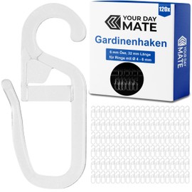 Curtain Hooks for Curtain Rings, Pack of 120 with Diameter 6 mm Eyelet, for Curtain Rings with 4 to 6 mm, in Transparent, Curtain Rings Hooks for Hanging, Folding Hooks for Curtain Rings, Curtain