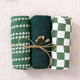 HappyFlute 3 Set Muslin Swaddle Blankets,Essential Baby&Newborn Swaddling,Perfect for Boys&Girls,Receiving Blankets,Nursing,Stroller Cover,Large 47.2x43.3 inches Swaddle Wrap Burping Clothes. (Green)