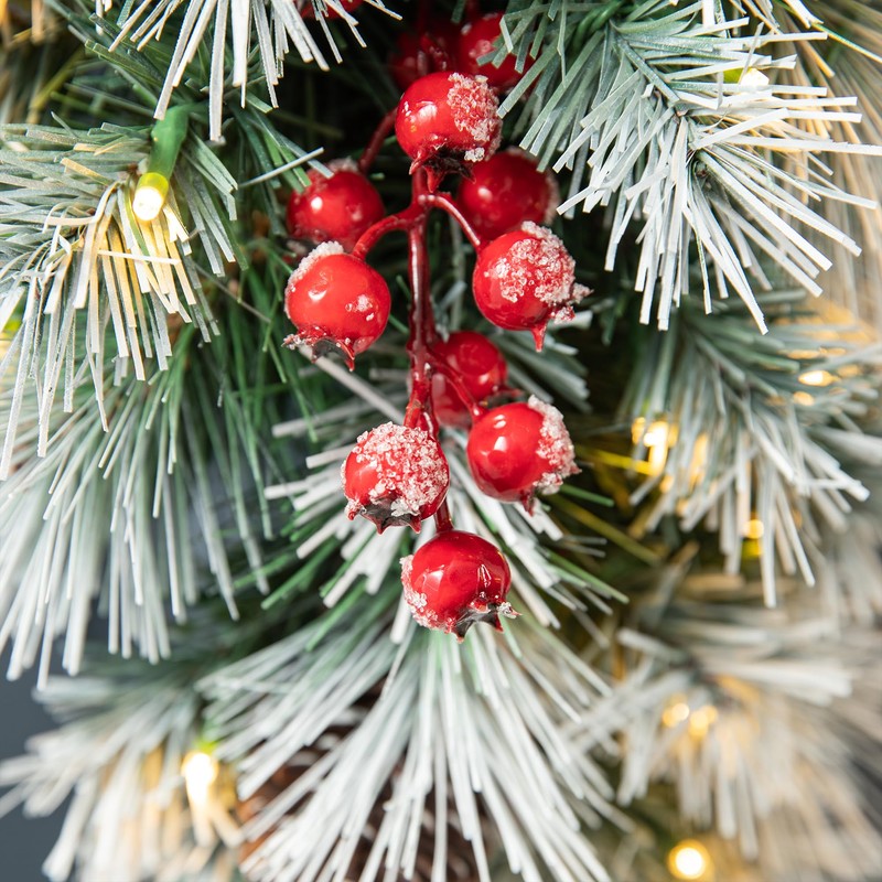 Glitzhome 3ft Pre-Lit Pinecones and Red Berries Artificial Christmas Teardrop,