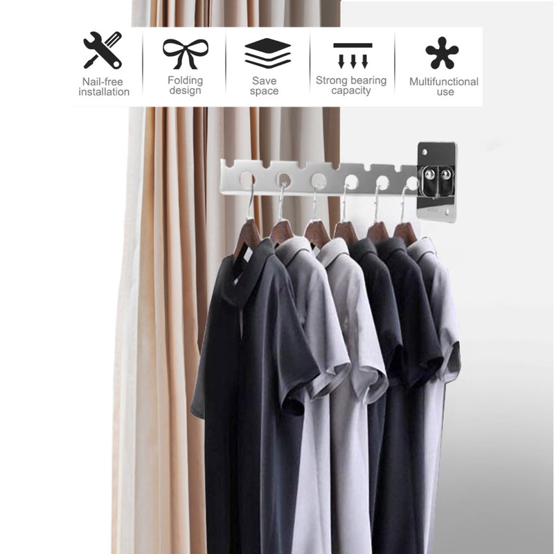 304 Stainless Steel 6‑Hole Wall‑Mounted Drying Rack Folding Clothes Organizer