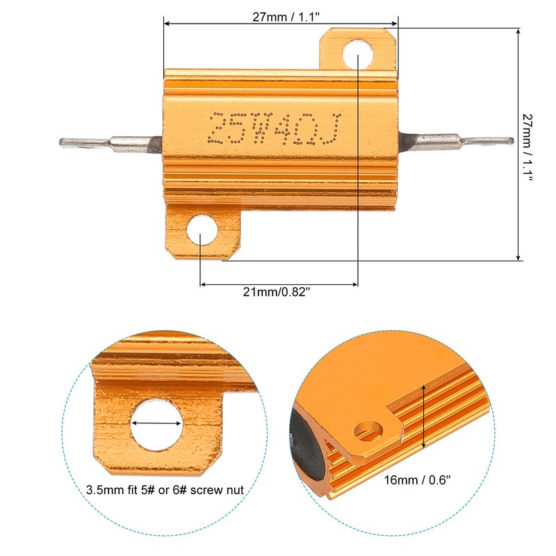 PATIKIL 25W 4 Ohm Aluminum Shell Resistor 2 Pack Aluminum