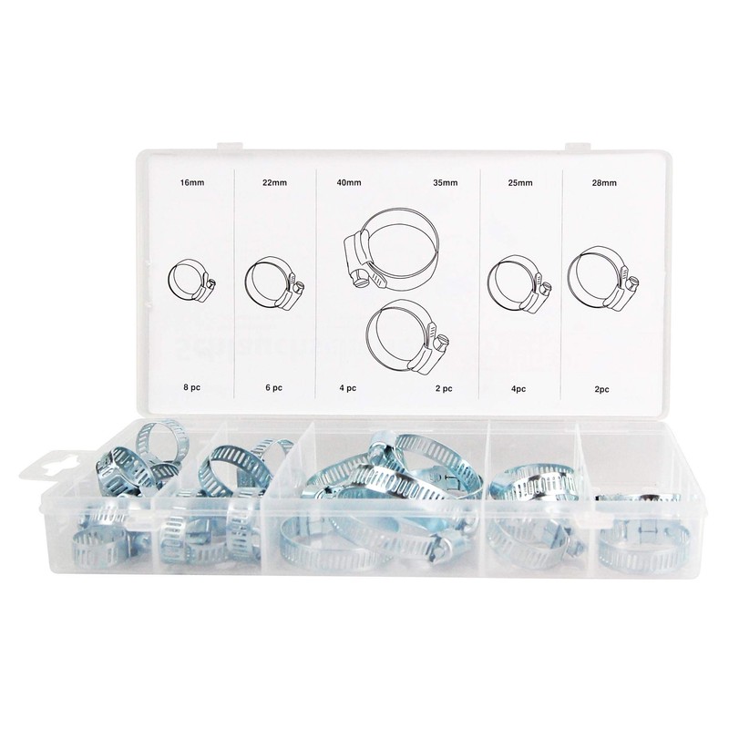 26 Hose Clamps in Assortment, Hose Clamps Made of Carbon