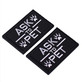 2 Pieces Patches Ask to Pet Dog Patches, Tags for Hook and Loop Patches Vests and Harnesses for Dogs, Black