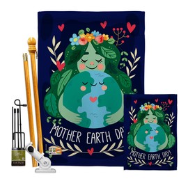 Inspirational Our Mother Earth Garden House Flags Kit Expression World Planet Peace Environment Awareness Support Small Decorative Gift Yard Banner Double-Sided Made In USA 28 X 40
