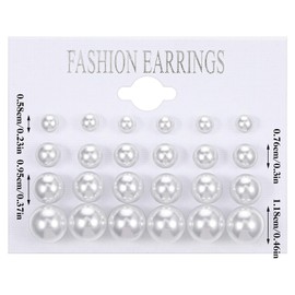 24 Pairs Pearl Studs Earrings for Women Hypoallergenic White & Beige Faux Simulated Pearl Earrings 4 Mixed Sizes Round Ball Pearl Stud Earrings Set