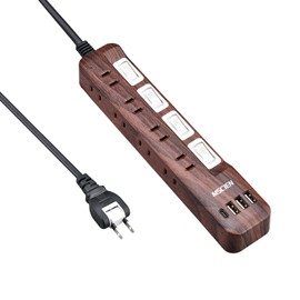 Female Extension Cord, 6.6 ft (2 m), Power Strip with USB, Outlet, MSCIEN Lightning Guard, USB-c, Multi Switch, Octopus Splitter, Oa Tap, Table Tap, Swing Plug, Wall Hanging, Woodgrain Walnut