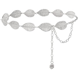 HIQUACC Metal Waist Chain Body Jewelry Link Belt for Women Girls (Leaf Silver 1-XL)
