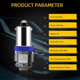 YM E-Bright 20-Pack Blue BA9S 5050 5SMD Led Bulbs Clearance Wedge Light License Plate Lamp Side Maker Light 12V