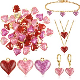60 Pieces Heart Charms Alloy Charms for Jewelry Making Glitter Mini Heart Pendants for DIY Mother's Day Valentine's Day Earring Bracelet Necklace Charms (Red, Pink, Rose Red)