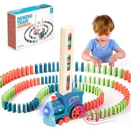Yizemay Domino Train Toy Set, Dominoes Toys for Boys with 120PCS Domino Blocks, Kids Building and Stacking Train Dominoes Game Toys, Electric Train with Sound Train Gifts for 3+ Years Old Kids