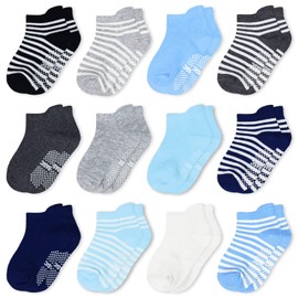 SkiBeaut Toddler Boy Socks, 12 Pairs Non Slip Kids Cute Low Cut Socks for Boys Girls with Grips Slipper Toddlers Gripper Socks for 12-36 Months 1-3 Years
