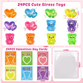 Itscolofy 24 Pack Valentines Day Cards For Kids with Stretchy Balls Toys, Valentines Day Cards for Kids School, Kids Classroom Valentines Exchange Gifts, Valentines Party Favors For Kids