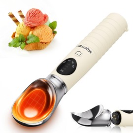 MQFORU Paletta per gelato riscaldata, paletta per gelato elettrica ricaricabile con display LED, calore portatile a 4 livelli 40-70° C, 2500 mAh per gelato duro, adatta per lavastoviglie (Beige)