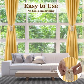 4 Pieces Magnetic Curtain Tie Backs, Tie Backs for Curtains, Curtain Tie Backs with Strong Magnet, Modern Simple Style Curtain Holdbacks for Thin or Thick Home Office Window Drapery (Beige)