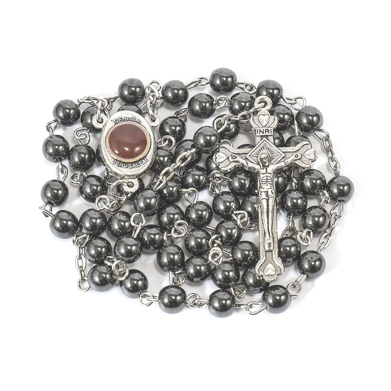 Nazareth Store unisex-adult Hematite Rosary Black Stone Beads Necklace with