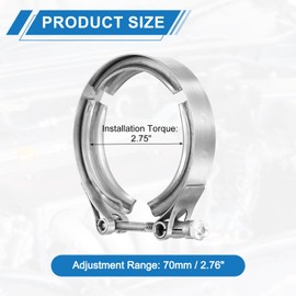 uxcell 2.75" V Band Clamp 304 Stainless Steel for Exhaust Systems Downpipe Exchange Exhaust Accessories, Adjustment Range 70mm / 2.76inch