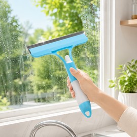 3-in-1 Spray Window Squeegee for Glass Cleaning – Built-In Bottle & Wiping Pad for Car, Home & Shower