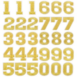 30 Pack 3.1 cm Iron on Numbers, 0-9 Iron on Numbers for Football Shirts, DIY Clothing, Hats, Bags, (Gold)