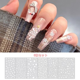 ISHR Snowflake Nail Stickers Set of 6 Nail Stickers Winter Snow Glitter DIY Accessories Nail Art Christmas Snowflake Crystal White (A)