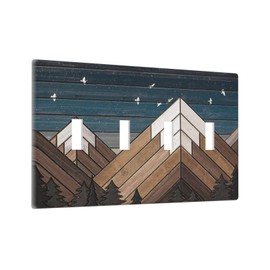 Rustic Geometric Mountain Wilderness Wood 4 Gang Wall Plate Quad Toggle Light Switch Cover Decorative Outlet Covers Electrical Light Switches Faceplate for Bedroom Bathroom Kitchen Decor