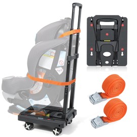 Orzbow Car Seat Travel Cart, Folding Car Seat Dolly for Airport with Universal Wheels and Adjustable Handle, Airplane Travel and Luggage, Compact, Collapsible Roller Hand Trolley with Belts, Black