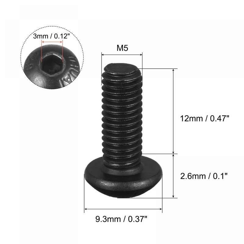 sourcing map M5x12mm Hex Socket Button Head Cap Bolts Screws