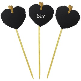 BLUE TOP 50 Bamboo picks 50 Black Heart Lable Cupcake Picks Cocktail Picks Cheese Markers Buffet Labels for Charcuterie Board Food Tags for Parties, Olympic Games Celebrations