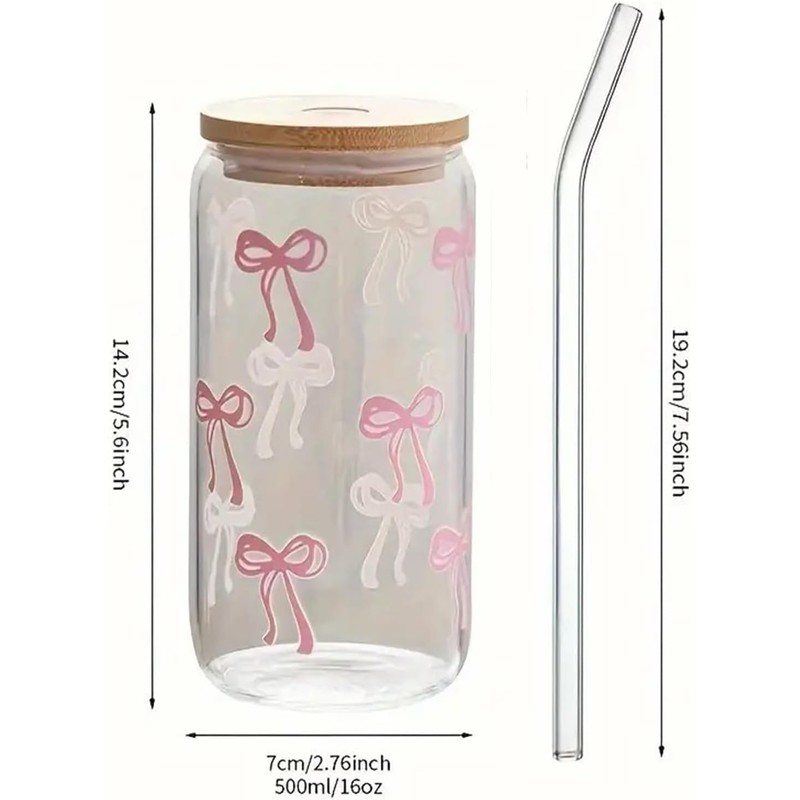 FMJZJF Pink Bow Tumbler with Straw and Lid Aesthetic Glass
