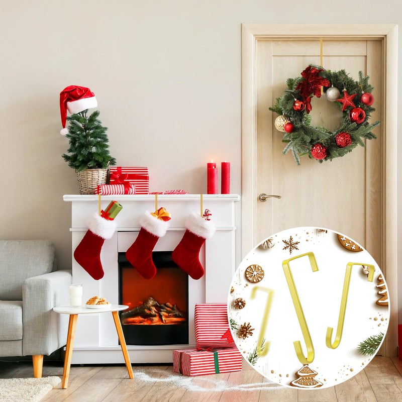 16 Pcs Over Door Hooks Wreath Hanger Metal Z,Champagne Gold