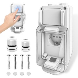 Surface-Mounted Socket with Switch IP66, Waterproof Outdoor Socket Surface-Mounted, Wet Room Socket Surface-Mounted with Lock, 2-Hole Outdoor Socket with Switch, for Outdoor Garage Garden Wet Rooms