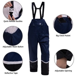 RainRider Pantalones de lluvia para hombres y mujeres, 150D Oxford de seguridad, pantalones de pesca, pantalones de trabajo, overoles antidesgarros, Azul Marino, Small