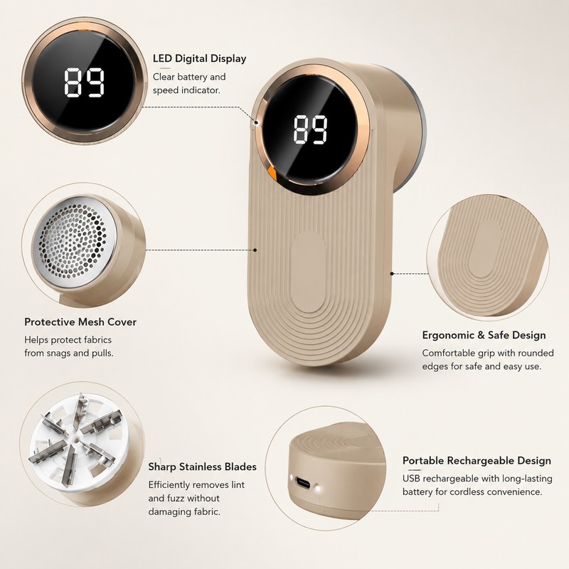 Rechargeable Fabric Shaver for Clothes – LED Digital Lint &