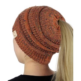 C.C BeanieTail Cotton Blend All Season Daily Messy High Bun Ponytail Beanie Hat, Confetti Rust