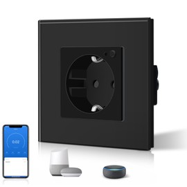 BSEED Schuko Wifi Steckdose Unterputz mit Energieüberwachung 16A Smart Alexa Glassteckdose, APP-Steuerung Arbeit mit Alexa/Google Home Stromverbrauch messen, Zeitpläne, Timer, Nur 2.4 GHz Schawarz