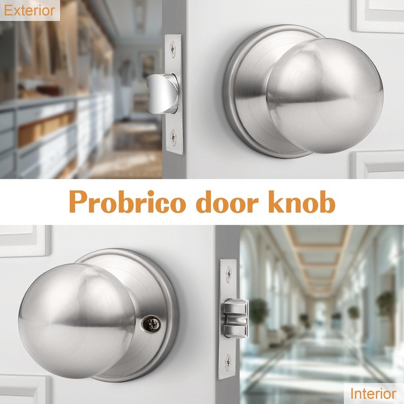 Probrico Round Passage Door Knobs Handles for Hall/Closet Brushed Nickel