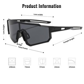 Suertree Cycling Glasses Sports Glasses Women Men Quick Glasses Lightweight Myopic Polarised Sports Sunglasses with UV400 for Sun Protection, Fishing, Travel, Outdoor Activities, Black+Grey+JSNQ