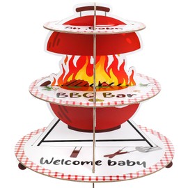XEFINAL XEFINAL BBQ Baby Shower Cake Stand 3-Tier Paper BBQ Cupcake Tower for 8-12 Cupcakes Perfect for Birthday Party BBQ Baby Party Decoration Picnic Party Supplies (BBQ Baby Style)