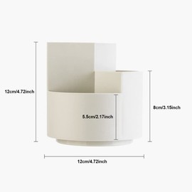 Creative Rotating Pen Holder Pen Pot, 3 Compartments Pencil Holder Pot Desktop Makeup Brush Holder Pot for Desk, Office, School Pen Storage Organizer(White)