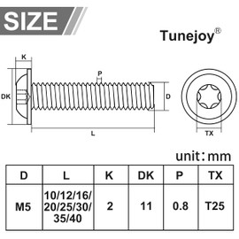 Tunejoy Pack of 20 M5 x 10 mm Rounded Head Screws with Flange Trox Rounded Head Screw Hexagon Socket Stainless Steel A2 V2A Flange Screws Full Thread with T25 Allen Key