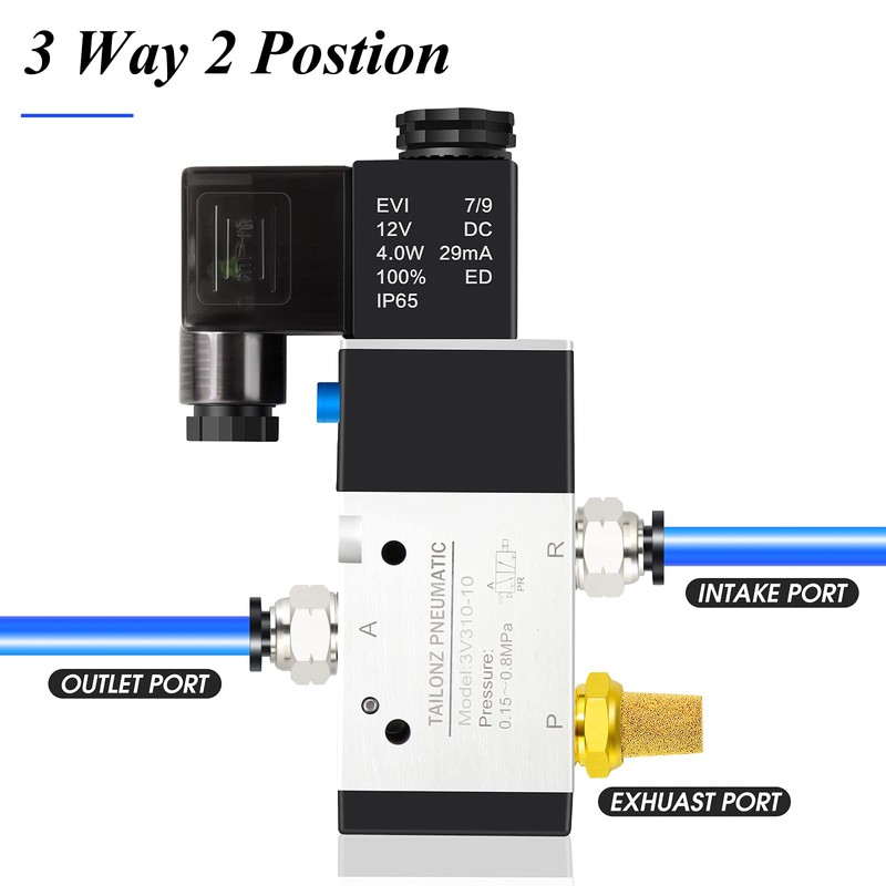 TAILONZ PNEUMATIC 3/8"NPT Solenoid Valve 3V310-10 DC12V Single Coil Pilot-Operated