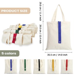 HMIEPRS Canvas Tote Bag, 5Pcs Foldable Shopping Bags with Metal Buckle, Washable Reusable Plain Tote Bags, Cotton Grocery Shoulder Handbag for Women Girls School Work Shopping Travel